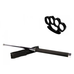 Set baston telescopic 65 cm argintiu si box negru 1 cm grosime