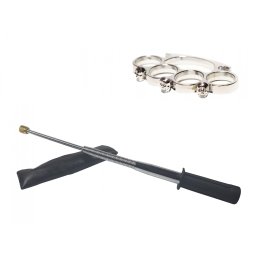 Set baston telescopic flexibil argintiu, maner cauciuc, 47 cm si box craniu argintiu