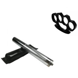 Set baston telescopic din otel, argintiu, 64 cm si box negru 0.5 cm grosime