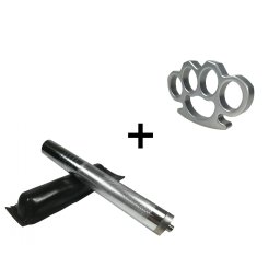 Set baston telescopic din otel, argintiu, 64 cm si box argintiu 1 cm grosime