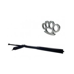 Set baston telescopic din otel, negru, 64 cm si box argintiu 0.5 cm grosime