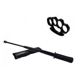Set baston telescopic flexibil argintiu, maner cauciuc, 47 cm + box negru 0.5 cm grosime