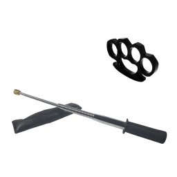 Set baston telescopic flexibil argintiu, maner cauciuc, 47 cm + box negru 1 cm grosime