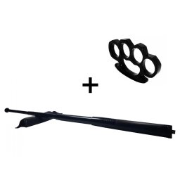 Set baston telescopic din otel, negru, 64 cm si box negru 0.5 cm grosime