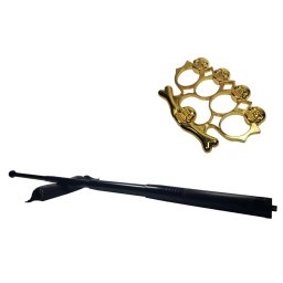 Set baston telescopic din otel, negru, 64 cm si box-rozeta craniu auriu