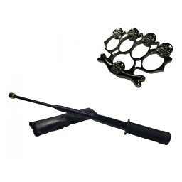 Set baston telescopic flexibil negru 47 cm si box craniu negru