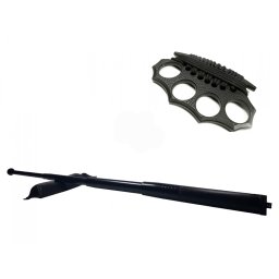 Set baston telescopic din otel, negru, 64 cm si box negru model nou