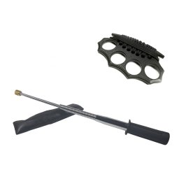 Set baston telescopic flexibil argintiu, maner cauciuc, 47 cm si box negru model nou