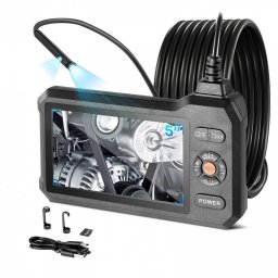 Camera endoscop cu lentila dubla si lumina led, Zoom 8X, ecran IPS HD 5", Lentila subtire 5.5 mm, IP67, cablu 5 m