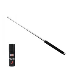 Set baston telescopic pliabil si spray paralizant chili DEPOX®, 65 cm/ 60 ml, argintiu, husa inclusa