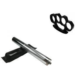 Set box craniu argintiu si baston telescopic din otel, 64 cm