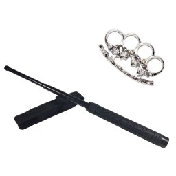 Set baston telescopic Police, 49 cm + pumnal/box craniu argintiu