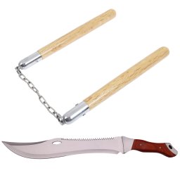 Set maceta de vanatoare DEPOX®, Knife of Mind, otel inoxidabil, argintie, 46 cm si nunceag lemn