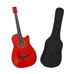 Chitara clasica din lemn DEPOX®, Red Raven, 95 cm, model Cutaway, rosie, husa inclusa