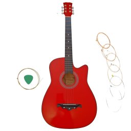Chitara clasica din lemn DEPOX®, Red Raven, 95 cm, model Cutaway, rosie, corzi otel, pana inclusa