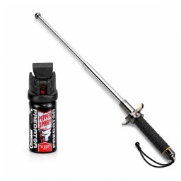 Set baston telescopic cu ciocan si spray cu piper DEPOX®, husa inclusa, 24-67 cm/50 ml