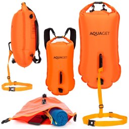 Geanta de inot tip rucsac, cu spatiu depozitare uscat 2 in 1, geamandura gonflabila de siguranta, etansa cu 2 camere de aer, 35 L, fluier de urgenta i