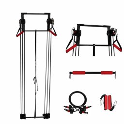Aparat Fitness Multifunctional Pentru Usa Cu Scripeti, Sistem Antrenament Acasa, Manere Incluse, Negru/rosu