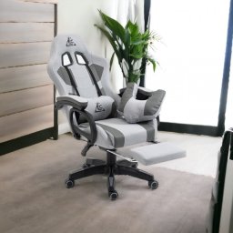 Scaun de gaming gri, cu suport picioare si perna de masaj, max 150 kg, 61x116-123 cm, JollyMag, KO23SZ
