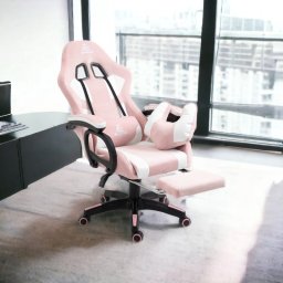 Scaun de gaming roz, cu suport picioare si perna de masaj, max 150 kg, 61x116-123 cm, JollyMag, KO23R