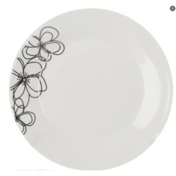 Set de 6 farfurii albe, rotunde, 19 cm, model minimalist flori negre, JollyMag, AIC2301