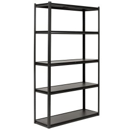 Raft metalic de depozitare cu 5 polite reglabile MDF, capacitate 750 kg, 120x40x200 cm, negru
