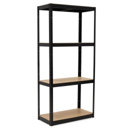 Raft metalic de depozitare cu 4 polite reglabile MDF, capacitate 700 kg, 80x40x174 cm, negru