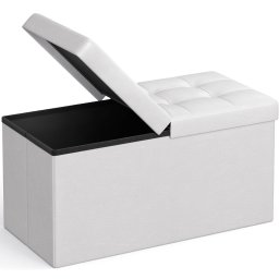SONGMICS Taburet pliabil cu sezut moale, spatiu depozitare 80 litri, max 300kg, 76x38x38 cm, alb
