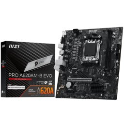 MSI Mainboard Desktop PRO A620AM-B EVO (AM5, 2xDDR5, 1xHDMI, 1xVGA, 1xPCI-E x16 slot, 1xPCI-E x1 slot, 1xM.2, 2xSATA 6G, 2.5GLAN) mATX