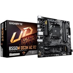 GIGABYTE Mainboard Desktop B550M DS3H AC R2 (AM4, 4x DDR4, 1x HDMI, 1x DisplayPort, GLAN, Wi-Fi 802.11ac, BT5.0, 1x PCIe x16 4.0, 1x PCIe x16 PCIe 3.0 x4, 1x PCIe x16 PCIe 3.0 x1, 2xM.2, 4xSATAIII, 4+2 x USB3.2 Gen1, 1x USB-C, 4x USB2.0/1.1) mATX