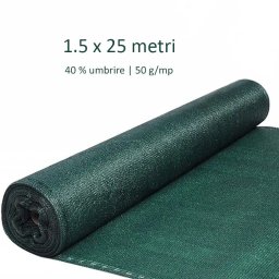 Plasa umbrire si protectie, 1.5x25 m, mascare spatii private, grad de umbrire 40%, 50 g/mp, hdpe