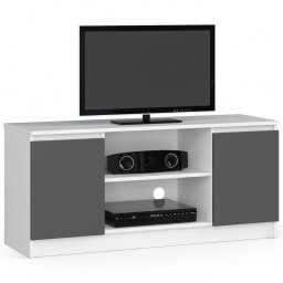Comoda TV cu 2 usi si o polita, PAL laminat 16 mm, 120x40x55 cm, alb si gri
