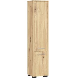 Dulap baie tip coloana cu 2 usi si 5 rafturi, PAL laminat, 30x30x140 cm, stejar artisan