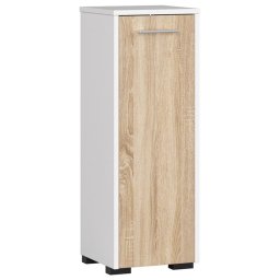 Dulap de baie tip baza, cu usa reversibila si raft interior, PAL 16 mm, 30x30x85 cm, alb si sonoma