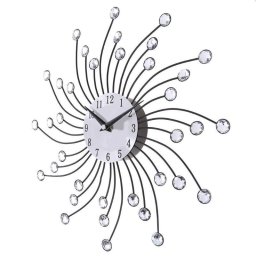 Ceas de perete cu cristale, 50 cm, mecanism quartz, cifre arabe, argintiu