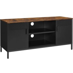 SONGMICS Comoda TV 120x40x55 cm, 3 rafturi reglabile, 2 usi, stil vintage, PAL si otel, maro-negru mat