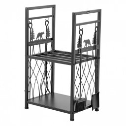 Suport de lemne pentru seminee, 2 x niveluri, Vivatechnix 455 Ã— 330 Ã— 765 mm, Otel, Negru