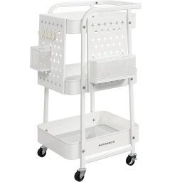 SONGMICS Raft de depozitare mobil tip carucior rulant, pentru baie sau bucatarie, cadru otel, 32x43x74 cm, alb