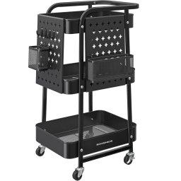 SONGMICS Raft de depozitare mobil tip carucior rulant, pentru baie sau bucatarie, cadru otel, 32x43x74 cm, negru