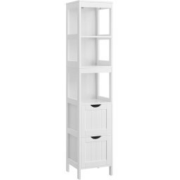 VASAGLE Dulap de baie tip coloana, din MDF, cu 2 sertare si 3 rafturi, 30x30x142 cm, alb