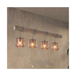 BRILAGI - Lustru suspendat pe cablu WOOD GLASS 4xE27/60W/230V pin/gri/bej fumuriu