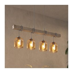 BRILAGI - Lustră suspendată pe cablu WOOD GLASS 4xE27/60W/230V pin/gri/maro fumuriu