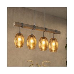 BRILAGI - Candelabru suspendat pe cablu WOOD GLASS 4xE27/60W/230V pin/gri/maro fumuriu