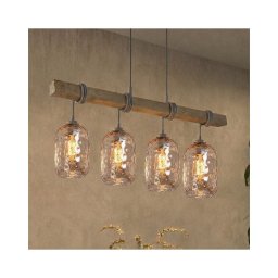 BRILAGI - Lustra suspendată pe cablu WOOD GLASS 4xE27/60W/230V pin/gri/maro fumuriu