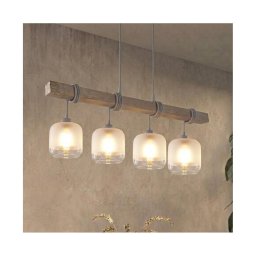 BRILAGI - Candelabru suspendat pe cablu WOOD GLASS 4xE27/60W/230V pin/gri/alb