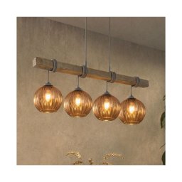 BRILAGI - Lustră suspendată pe cablu WOOD GLASS 4xE27/60W/230V pin/gri/maro fumuriu