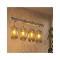 BRILAGI - Lustră pe cablu WOOD GLASS 4xE27/60W/230V pin/gri/gri fumuriu