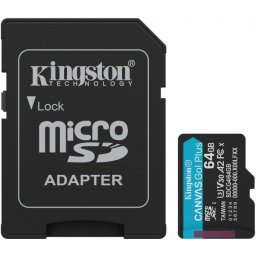 Card Memorie microSDXC Kingston Canvas Go Plus Android A2, 64Gb, Clasa 10 / UHS-1 U3, Cu Adaptor SDCG4/64GB