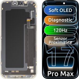 Display cu Touchscreen si Senzor Proximitate Lumina MP compatibil cu Apple iPhone 17 Pro Max, cu Rama, Versiune Soft OLED FHD 120Hz Diagnostic, Negru
