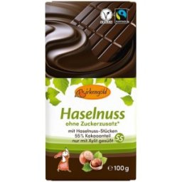 Ciocolata Neagra cu Alune fara Adaos de Zahar 55% Cacao, 100 g, Birkengold